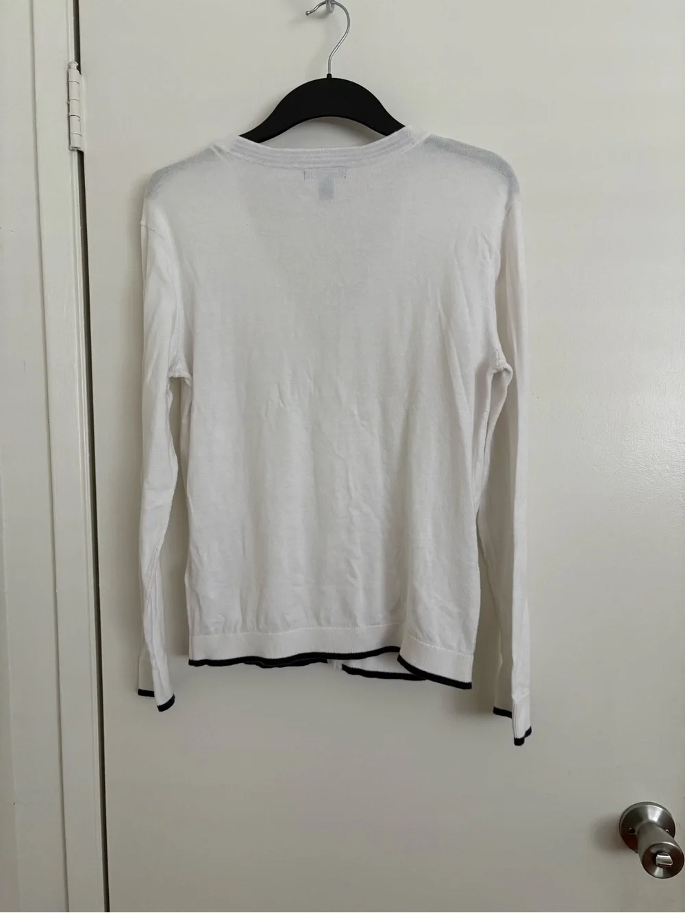 Tommy Hilfiger White V-Neck Button Cardigan with Navy Trim